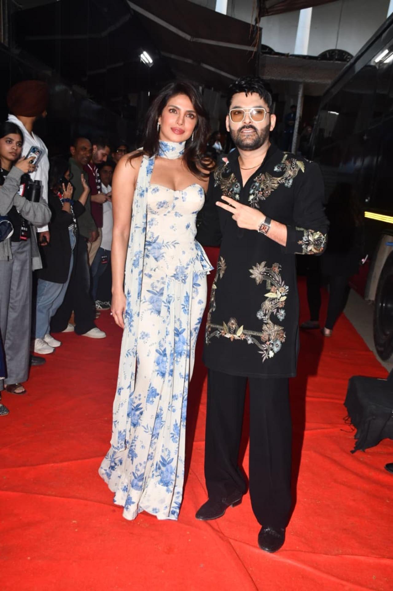 Priyanka Chopra Jonas was seen posing with the host Kapil Sharma on the sets of The Great Indian Kapil Show Season 4. 